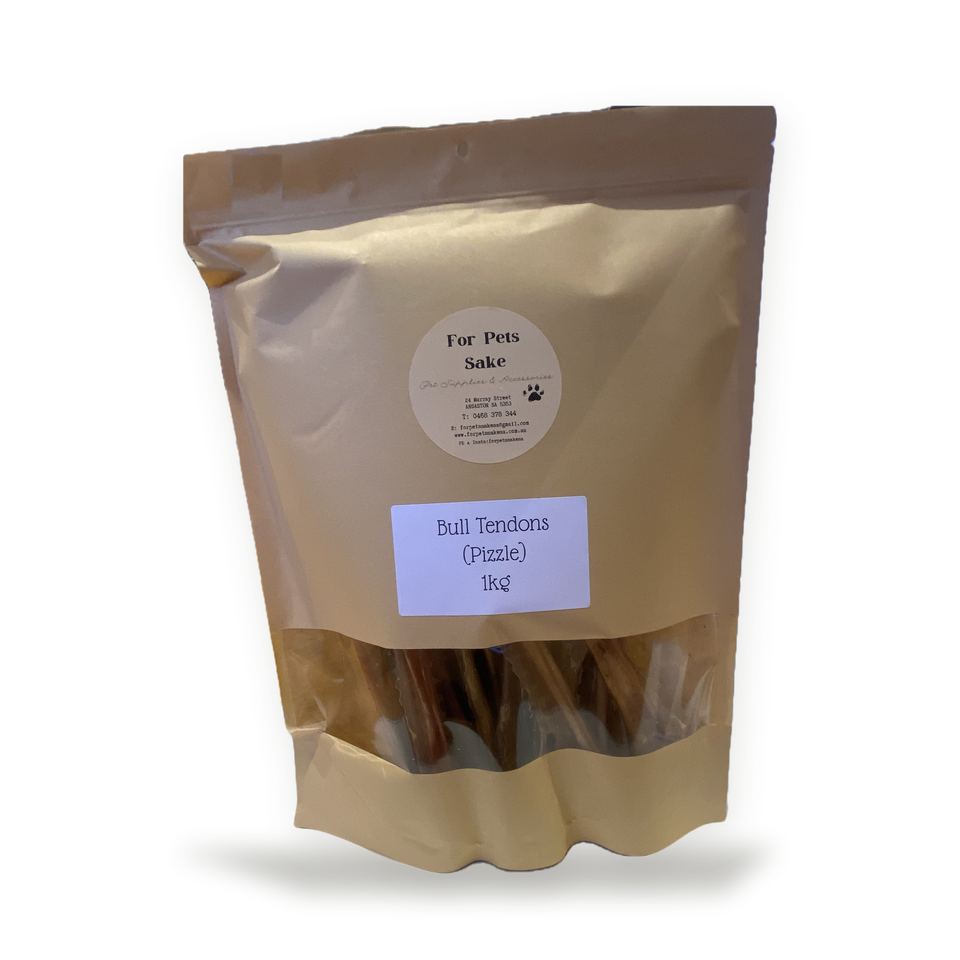 A 1kg For Pets Sake bag of bull tendon (pizzle) dog chews